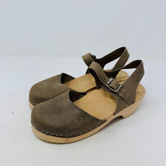 Lotta’s From Stockholm Brown Leather Clogs Wooden Sandals Size 37 - Picture 12 of 12